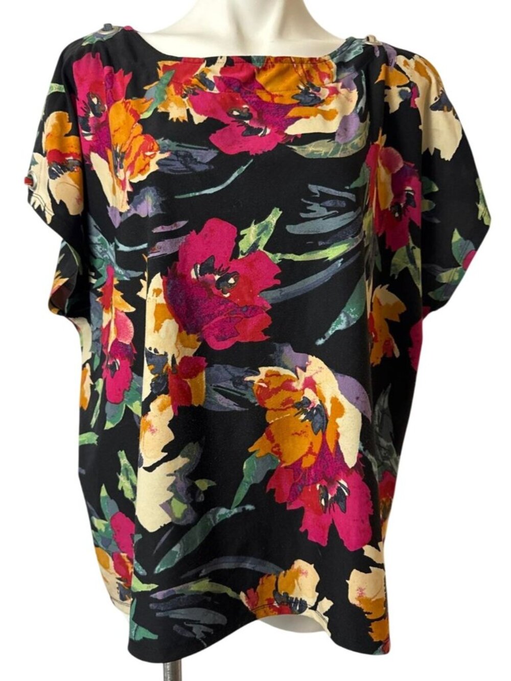 Ellen Weaver Floral Open Shoulder Print Top - 2X